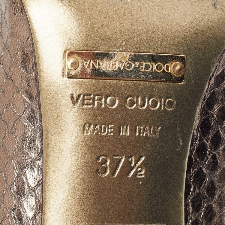 Pre Owned Dolce & Gabbana Metallic Embossed Snakeskin Open Toe Pumps Size 37.5