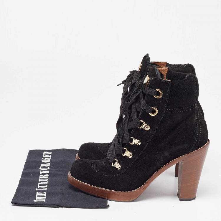 Pre Owned Dolce & Gabbana Black Suede Lace Up Ankle Boots Size 38
