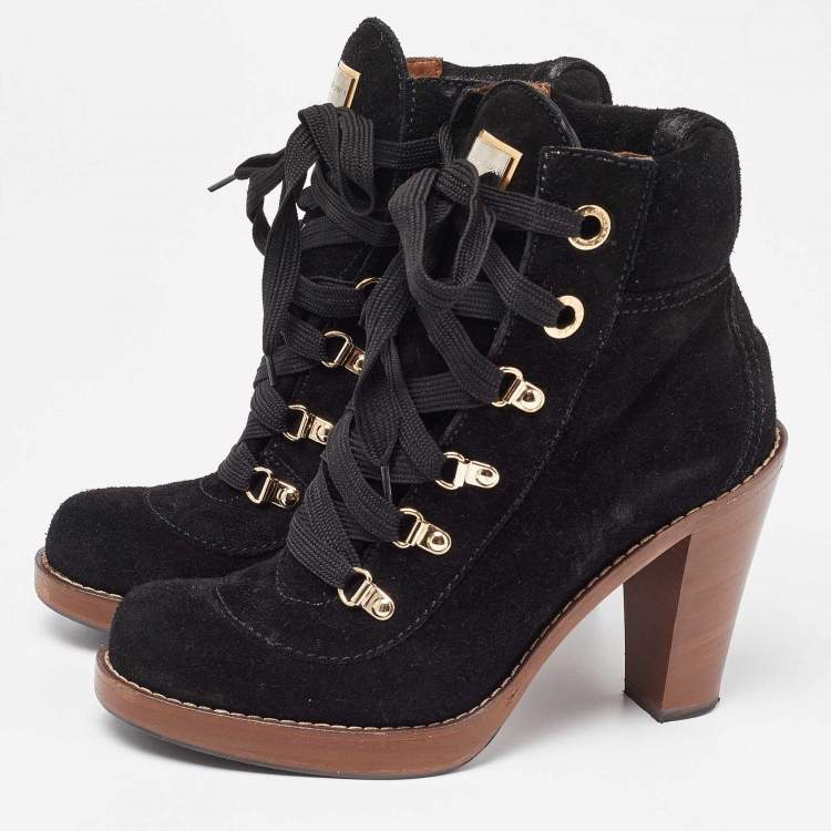Pre Owned Dolce & Gabbana Black Suede Lace Up Ankle Boots Size 38