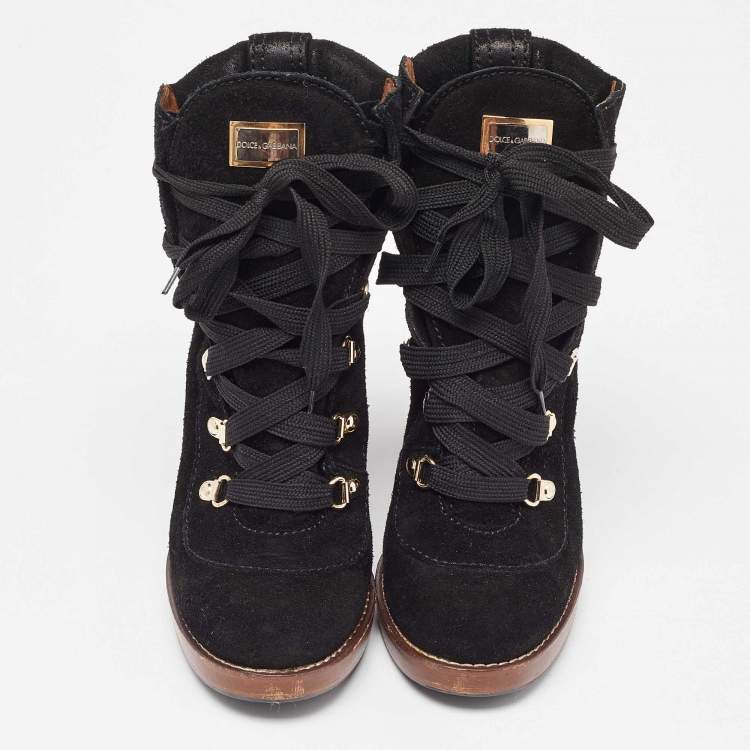 Pre Owned Dolce & Gabbana Black Suede Lace Up Ankle Boots Size 38