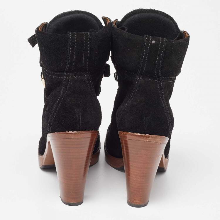 Pre Owned Dolce & Gabbana Black Suede Lace Up Ankle Boots Size 38