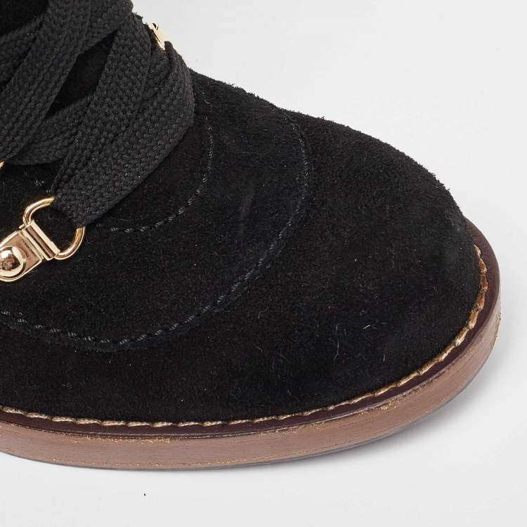 Pre Owned Dolce & Gabbana Black Suede Lace Up Ankle Boots Size 38