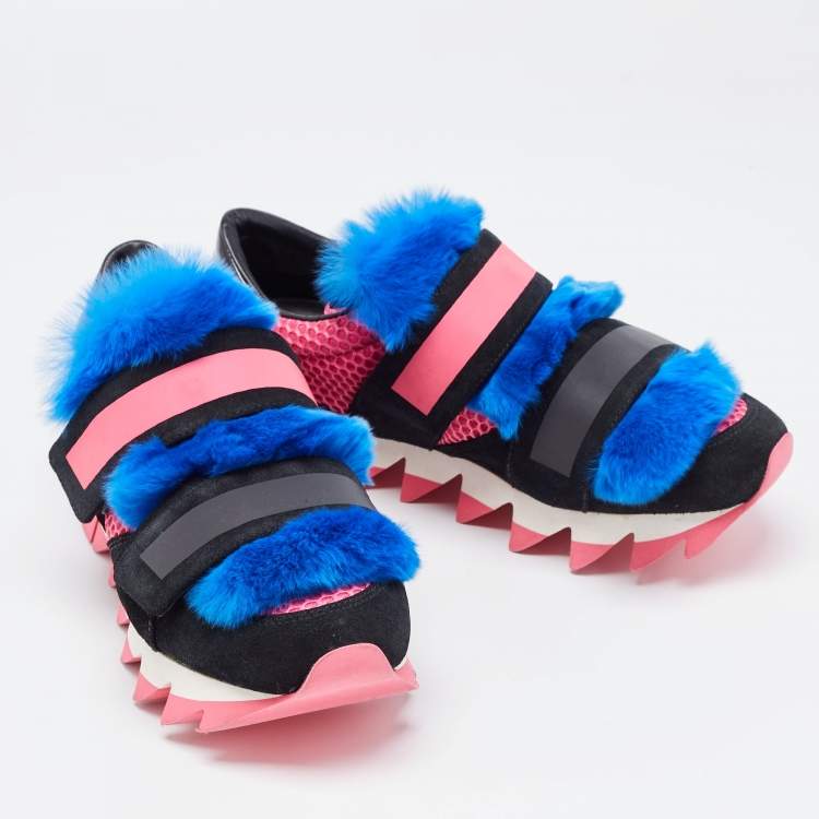 Pre Owned Dolce & Gabbana Tricolor Suede and Mink Fur Low Top Sneakers Size 40