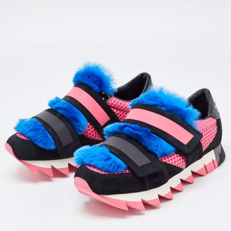 Pre Owned Dolce & Gabbana Tricolor Suede and Mink Fur Low Top Sneakers Size 40