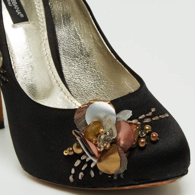 Pre Owned Dolce & Gabbana Black Satin Embellished Pumps Size 37