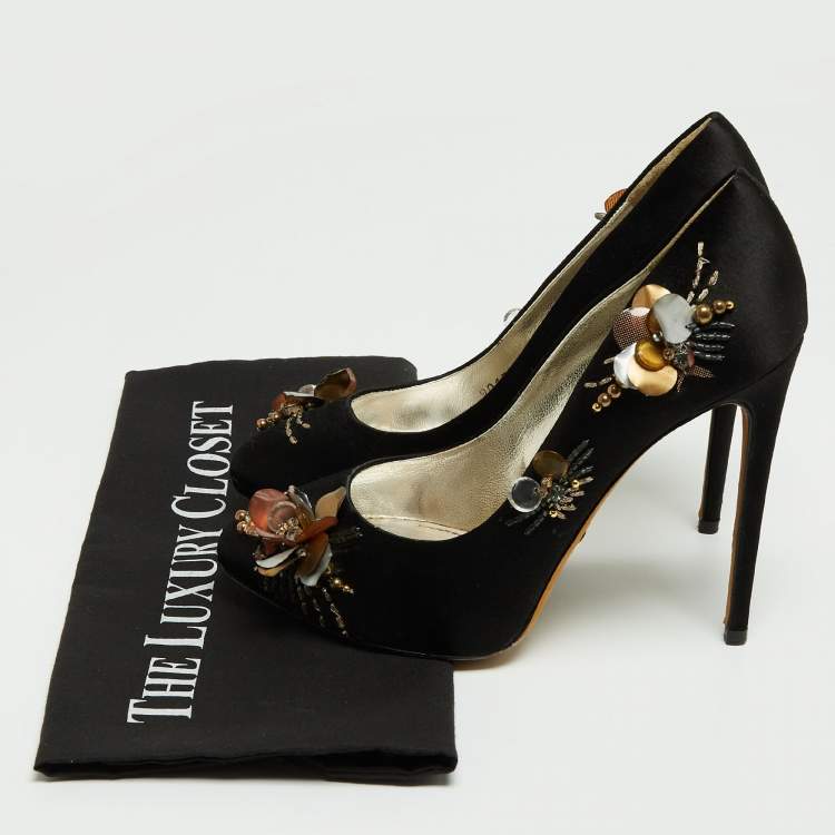 Pre Owned Dolce & Gabbana Black Satin Embellished Pumps Size 37