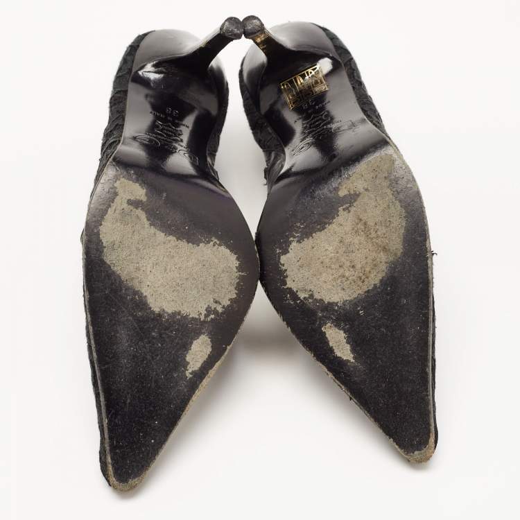 Pre Owned Dolce & Gabbana Black Lace Pointed Toe Ankle Boots Size 38