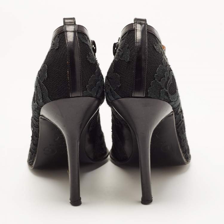 Pre Owned Dolce & Gabbana Black Lace Pointed Toe Ankle Boots Size 38