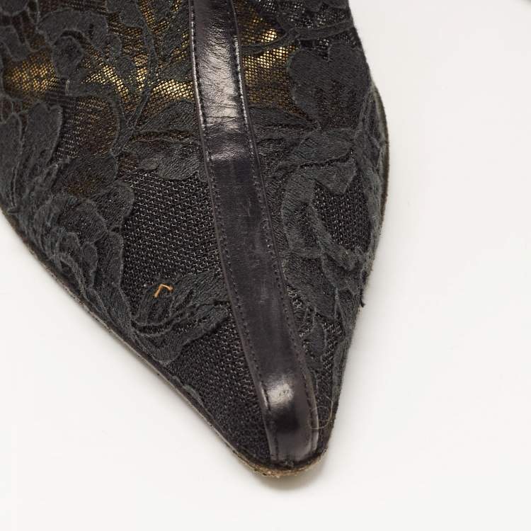 Pre Owned Dolce & Gabbana Black Lace Pointed Toe Ankle Boots Size 38