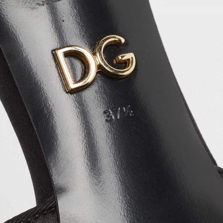 Pre Owned Dolce & Gabbana Black Satin Floral Applique Slide Sandals Size 37.5