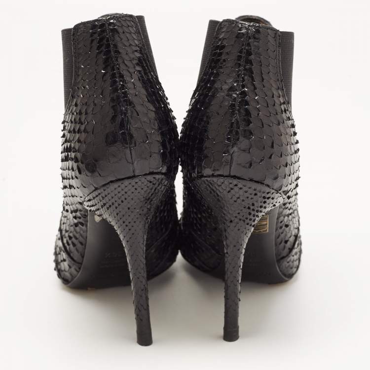 Pre Owned Dolce and Gabbana Black Python Ankle Boots Size 36.5 