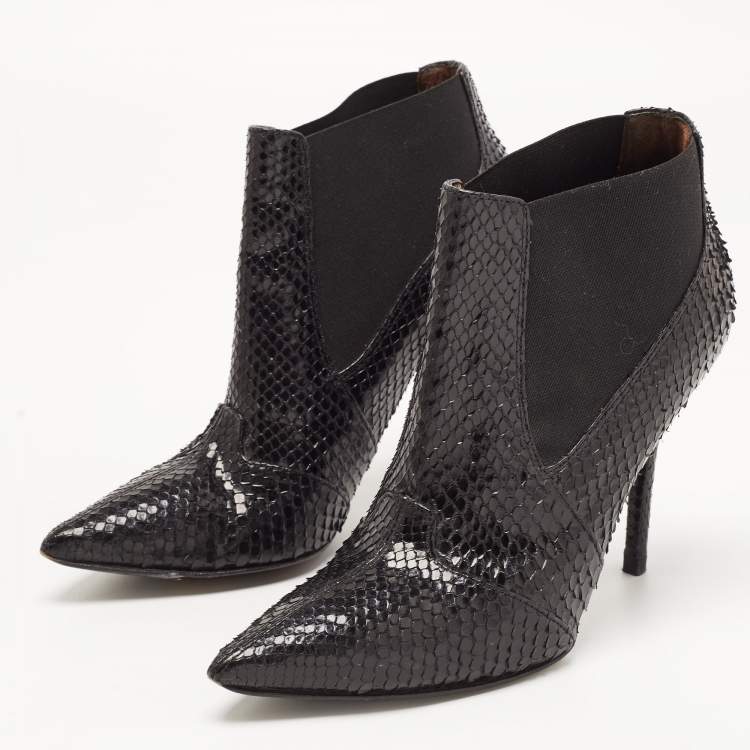 Pre Owned Dolce and Gabbana Black Python Ankle Boots Size 36.5 