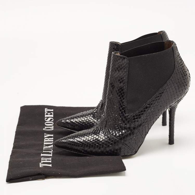 Pre Owned Dolce and Gabbana Black Python Ankle Boots Size 36.5 