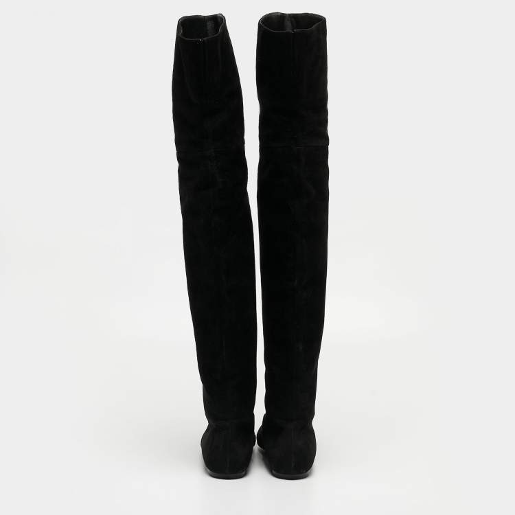 Pre Owned Dolce & Gabbana Black Suede Over The Knee Boots Size 37.5