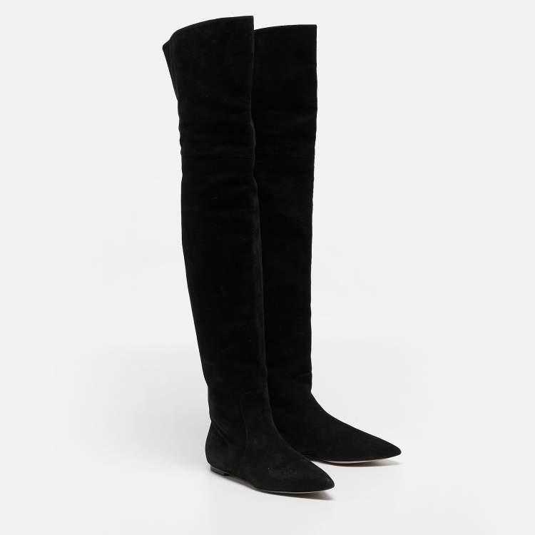 Pre Owned Dolce & Gabbana Black Suede Over The Knee Boots Size 37.5