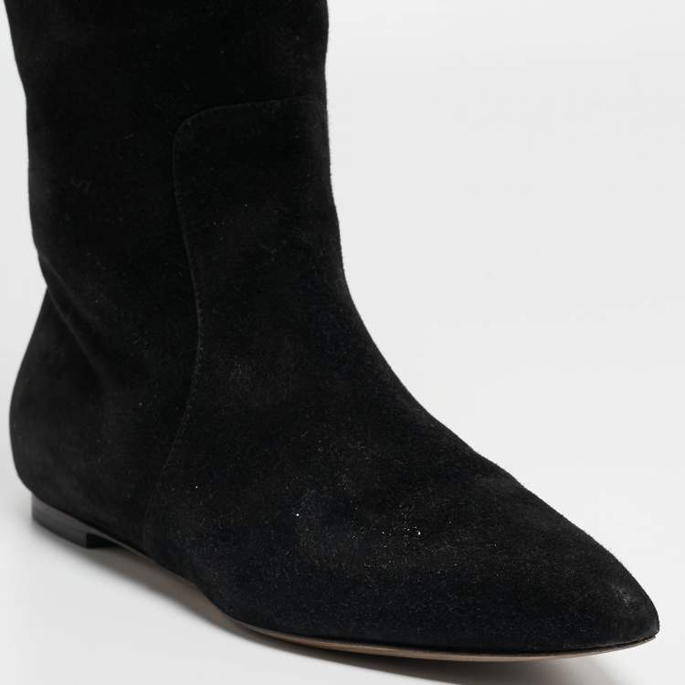 Pre Owned Dolce & Gabbana Black Suede Over The Knee Boots Size 37.5