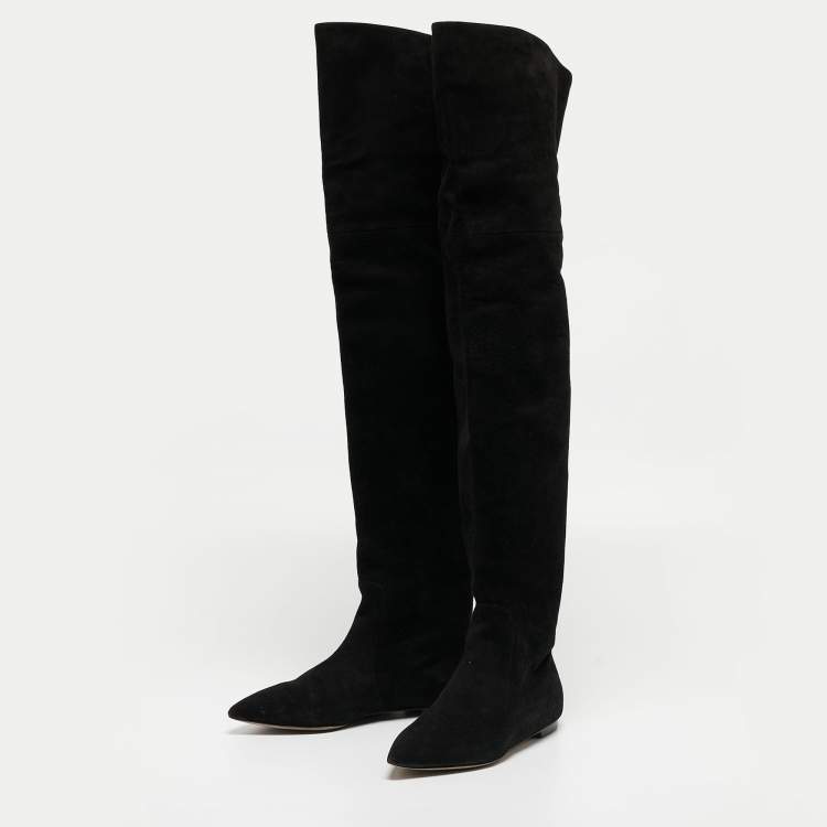 Pre Owned Dolce & Gabbana Black Suede Over The Knee Boots Size 37.5
