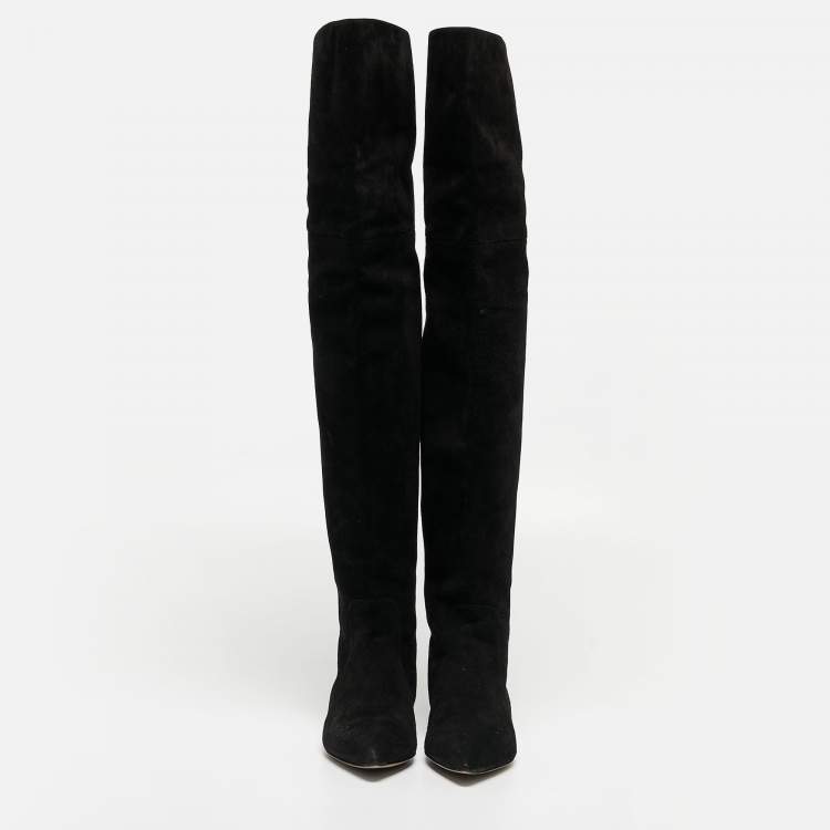Pre Owned Dolce & Gabbana Black Suede Over The Knee Boots Size 37.5