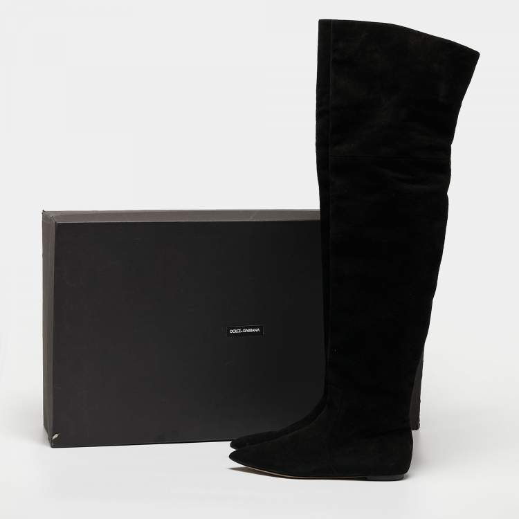 Pre Owned Dolce & Gabbana Black Suede Over The Knee Boots Size 37.5