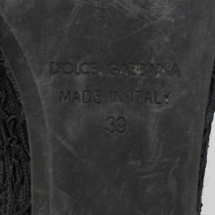 Pre Owned Dolce & Gabbana Black Lace Crystal Embellished Platform Wedge Slide Sandals Size 39