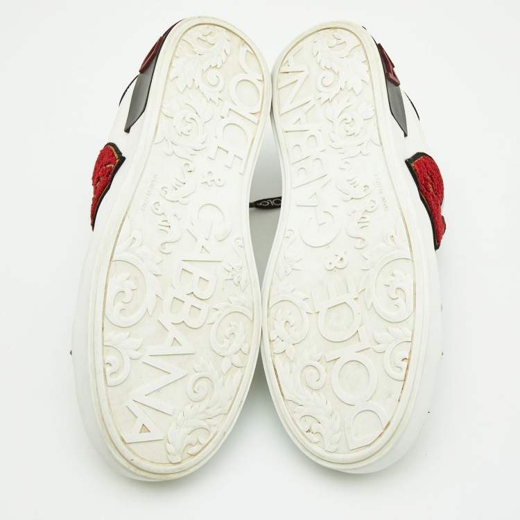 Pre Owned Dolce & Gabbana White Leather Portofino Heart Low Top Sneakers Size 39.5