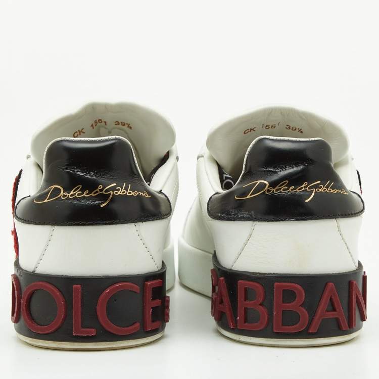 Pre Owned Dolce & Gabbana White Leather Portofino Heart Low Top Sneakers Size 39.5
