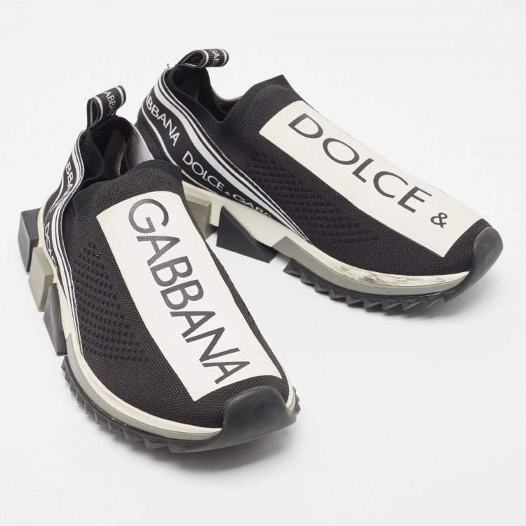 Pre Owned Dolce & Gabbana Black Knit Fabric Sorrento Sneakers Size 39