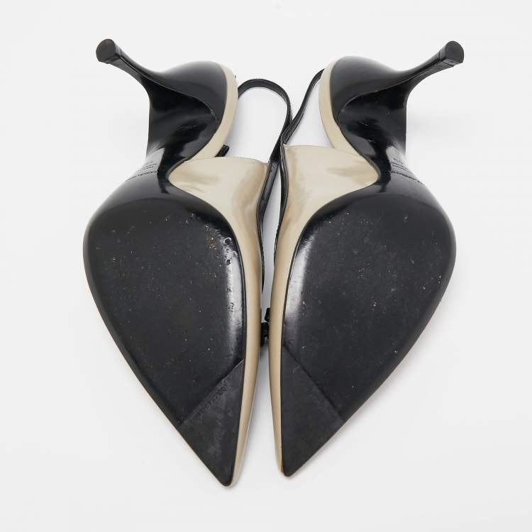 مملوكة مسبقًا Dolce & Gabbana Grey/Black Patent Bow Detail Pointed Toe Slingback Pumps Size 40