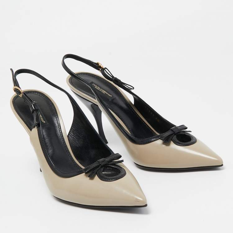 مملوكة مسبقًا Dolce & Gabbana Grey/Black Patent Bow Detail Pointed Toe Slingback Pumps Size 40