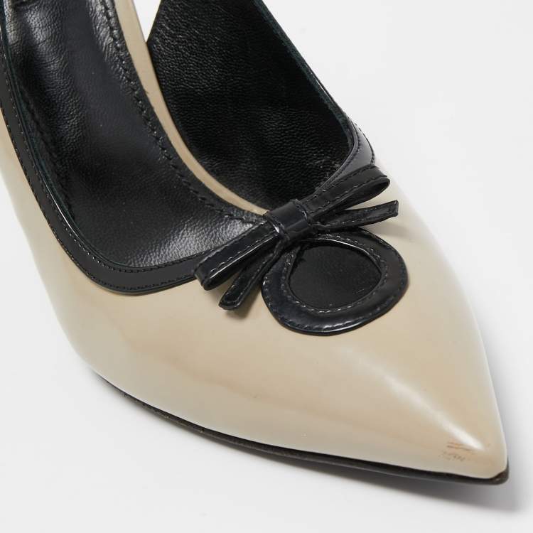 مملوكة مسبقًا Dolce & Gabbana Grey/Black Patent Bow Detail Pointed Toe Slingback Pumps Size 40