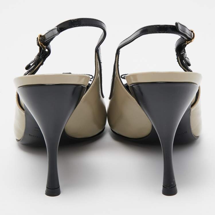 مملوكة مسبقًا Dolce & Gabbana Grey/Black Patent Bow Detail Pointed Toe Slingback Pumps Size 40