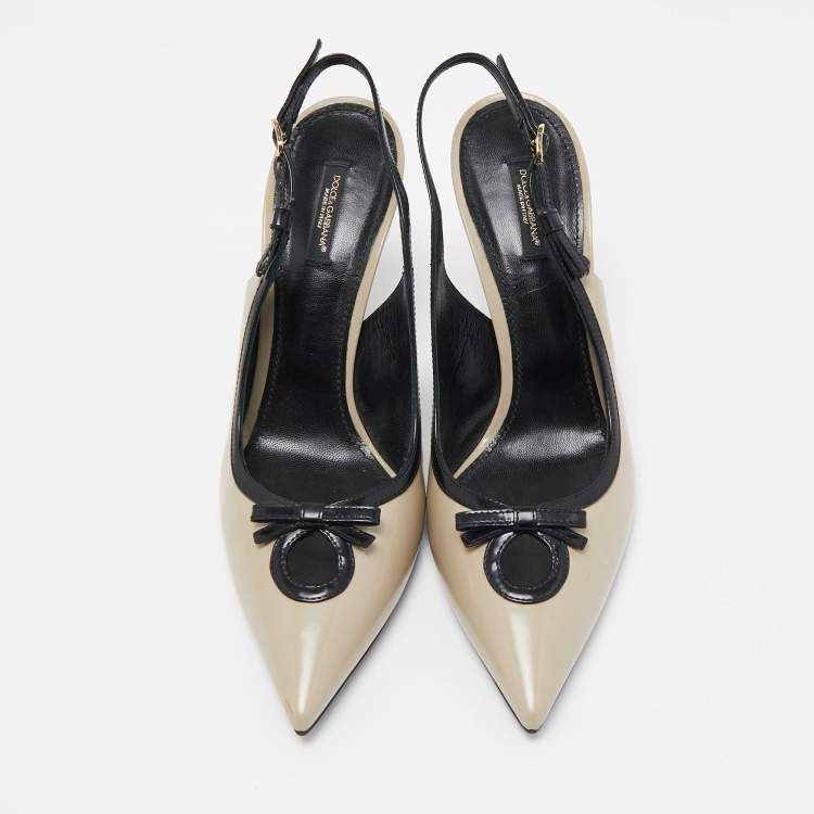مملوكة مسبقًا Dolce & Gabbana Grey/Black Patent Bow Detail Pointed Toe Slingback Pumps Size 40