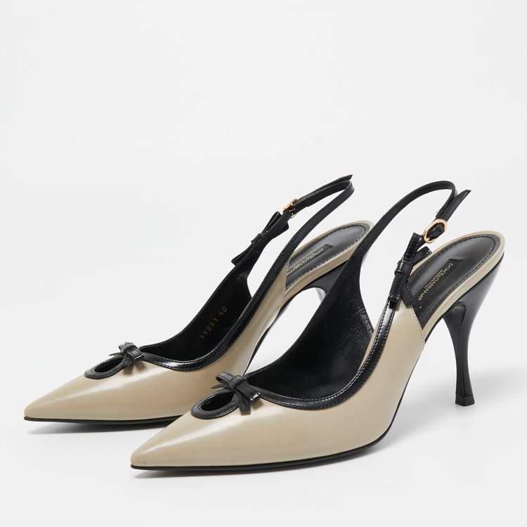 مملوكة مسبقًا Dolce & Gabbana Grey/Black Patent Bow Detail Pointed Toe Slingback Pumps Size 40