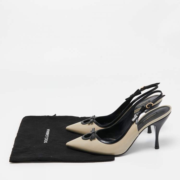 مملوكة مسبقًا Dolce & Gabbana Grey/Black Patent Bow Detail Pointed Toe Slingback Pumps Size 40
