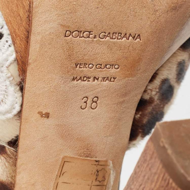 Pre Owned Dolce & Gabbana Beige Leopard Print Calfhair and Crochet Floral D'Orsay Pumps Size 38
