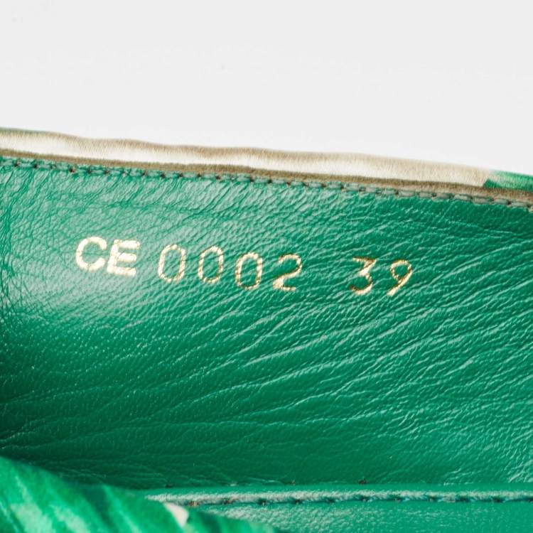Pre Owned Dolce & Gabbana Green/White Floral Print Satin Embellished Espadrille Flats Size 39
