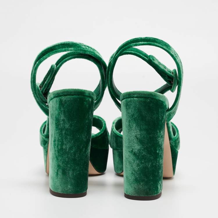 Pre Owned Dolce & Gabbana Green Velvet Keira Platform Ankle Wrap Sandals Size 38