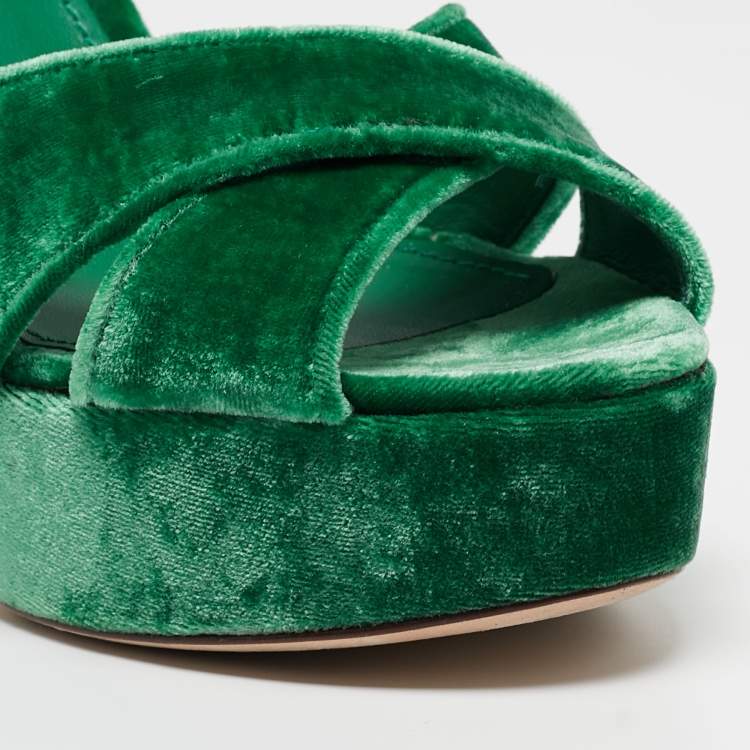 Pre Owned Dolce & Gabbana Green Velvet Keira Platform Ankle Wrap Sandals Size 38