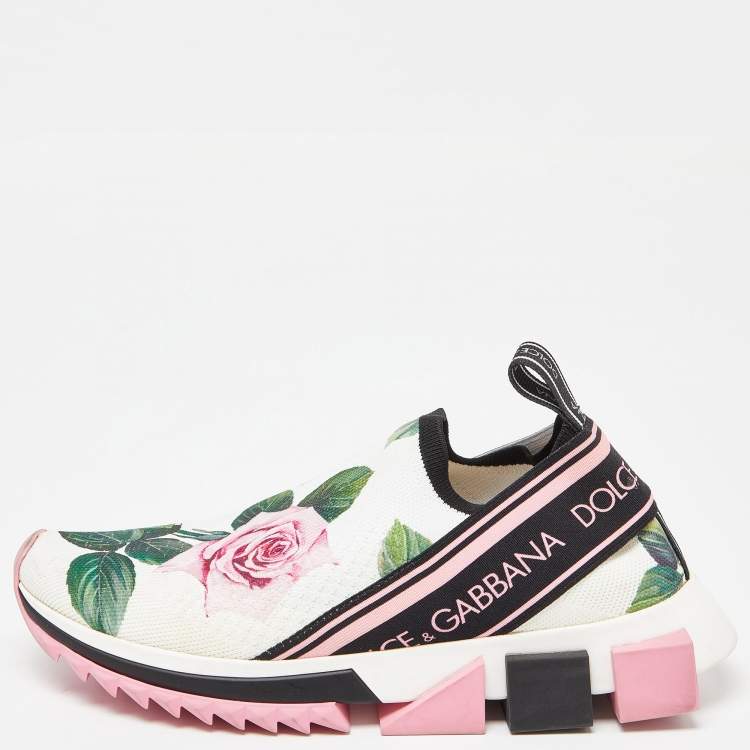 Pre Owned Dolce & Gabbana Tricolor Floral Print Canvas Sorrento Sneakers Size 37