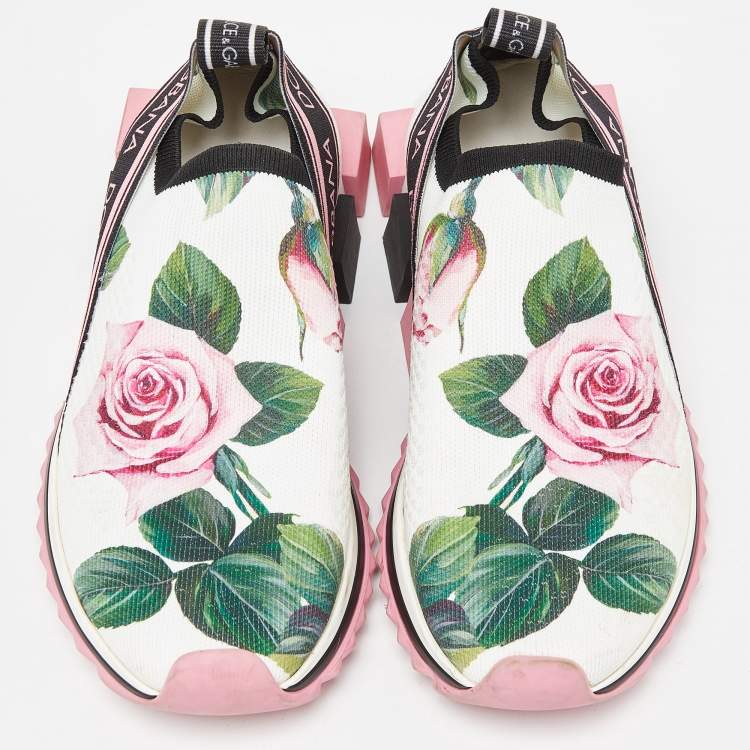 Pre Owned Dolce & Gabbana Tricolor Floral Print Canvas Sorrento Sneakers Size 37