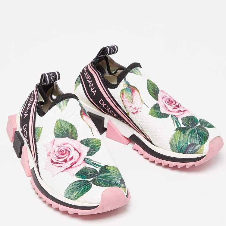 Pre Owned Dolce & Gabbana Tricolor Floral Print Canvas Sorrento Sneakers Size 37