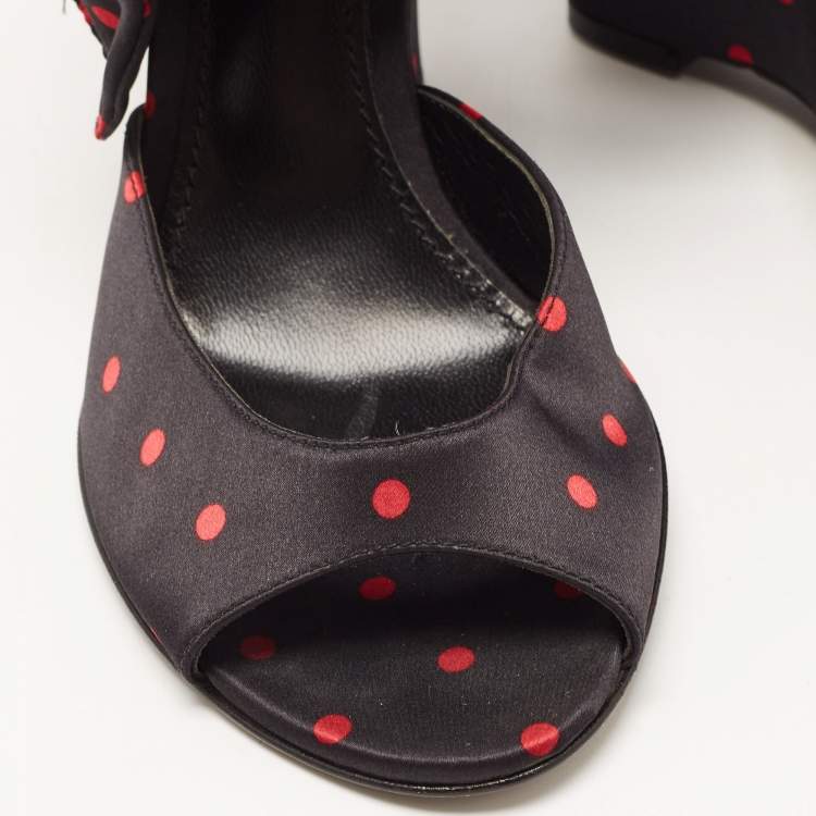 Pre Owned Dolce & Gabbana Black Satin Ankle Wrap Wedge Sandals Size 38.5