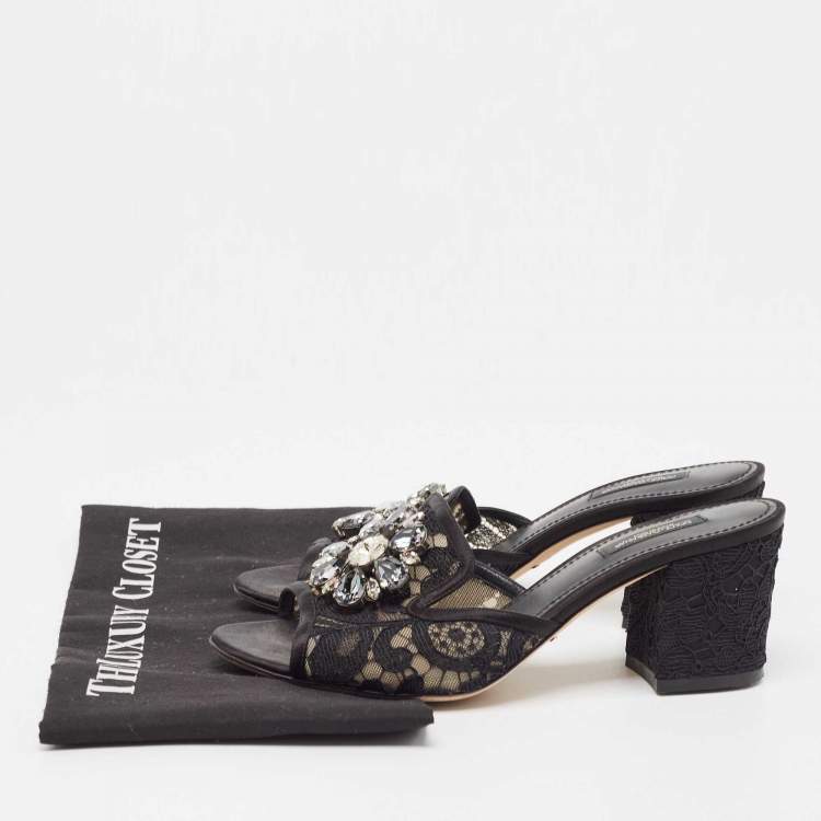 Pre Owned Dolce & Gabbana Black Satin and Mesh Bianca Open Toe Sandals Size 38