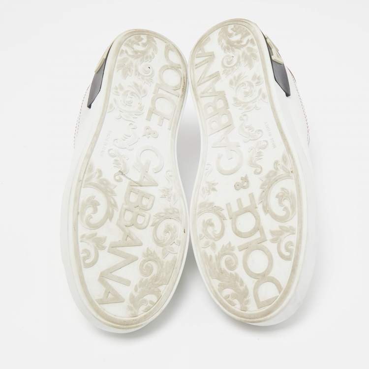 Pre Owned Dolce & Gabbana White/Gold Leather Portofino Low Top Sneakers Size 37.5