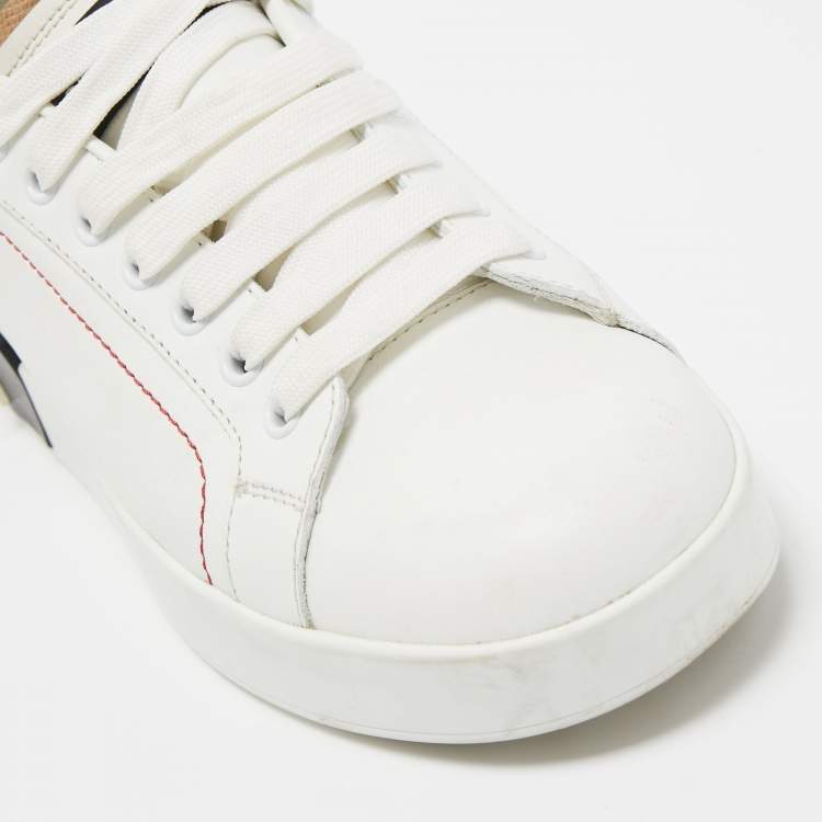 Pre Owned Dolce & Gabbana White/Gold Leather Portofino Low Top Sneakers Size 37.5