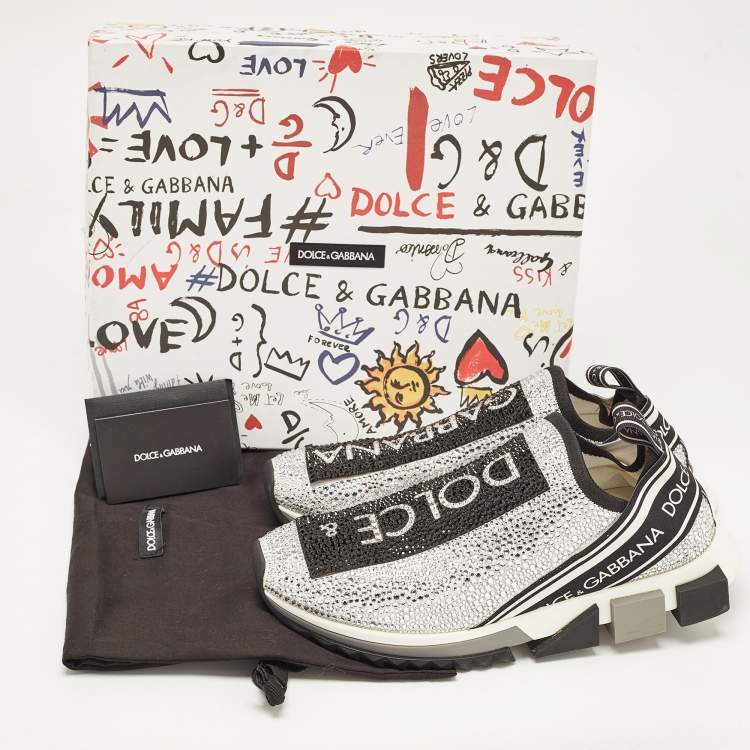 Pre Owned Dolce & Gabbana Silver/Black Fabric Crystal Embellished Sorrento Sneakers Size 41