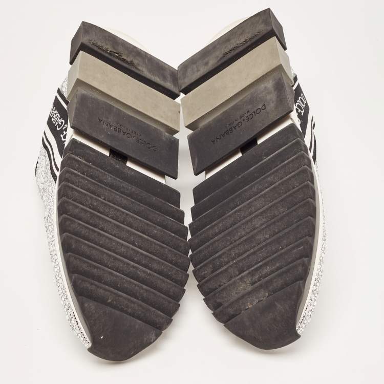 Pre Owned Dolce & Gabbana Silver/Black Fabric Crystal Embellished Sorrento Sneakers Size 41