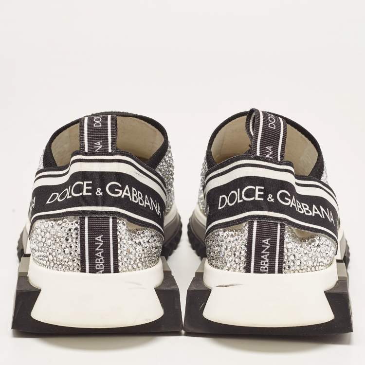 Pre Owned Dolce & Gabbana Silver/Black Fabric Crystal Embellished Sorrento Sneakers Size 41