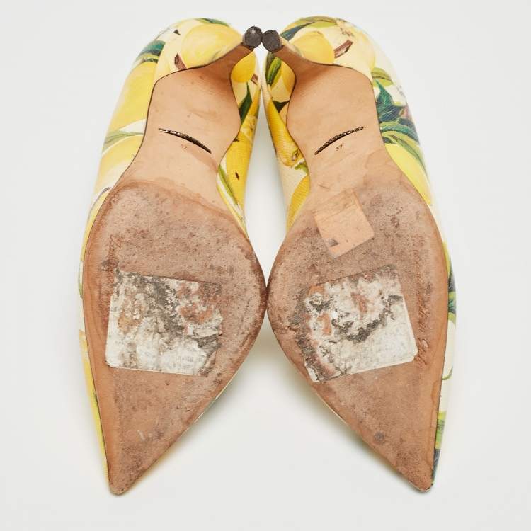 Pre Owned Dolce & Gabbana Tricolor Lemon Print Textured Leather Pointed Toe Pumps Size 37