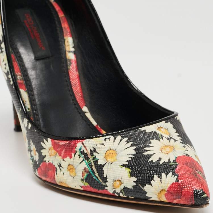 Pre Owned Dolce & Gabbana Tricolor Floral Print Textured Leather Pointed Toe Pumps Size 37